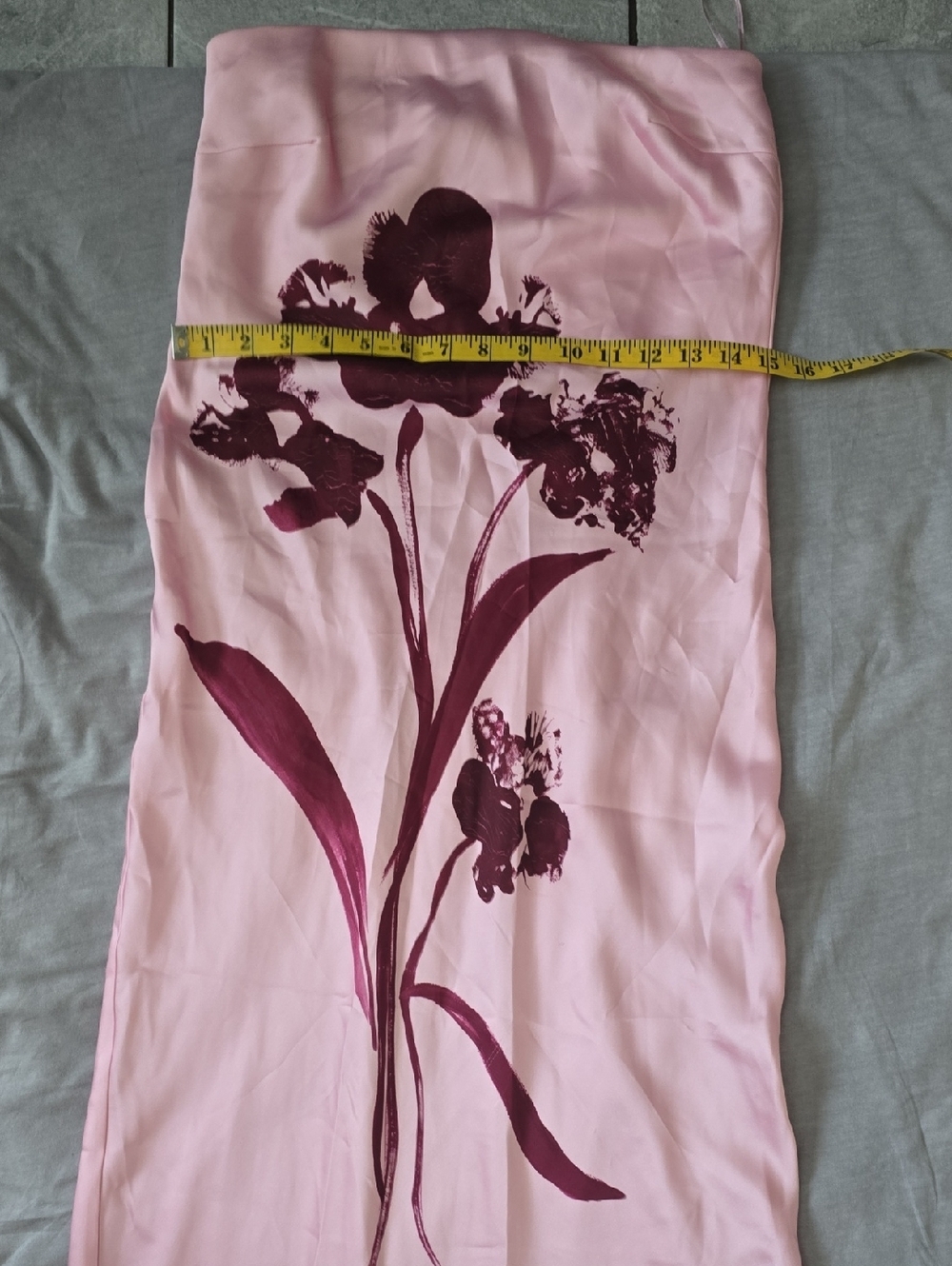 Anthropologie Pink Strapless Dress with Burgundy Floral Motif